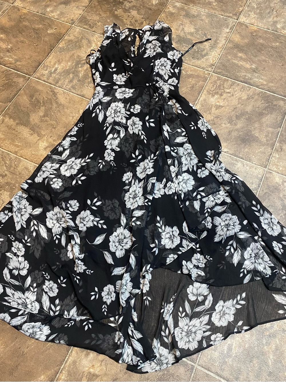 Calvin Klein Black Maxi Dress with White Floral Print